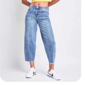 YMI Baggy Cropped Frayed Barrel Jeans wide leg fit denim jean
